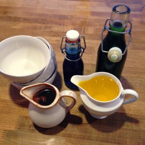Mix flavorings, syrup and color
